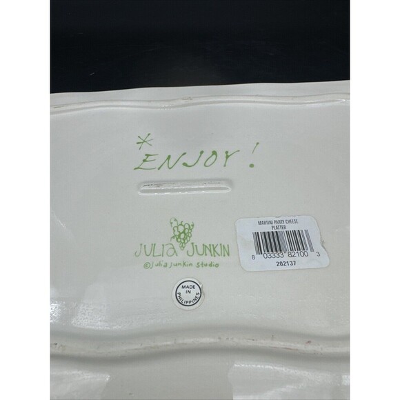JULIA JUNKIN Ceramic Rectangular Martini Party Cheese Serving Platter Tray 12x8” - Picture 9 of 9